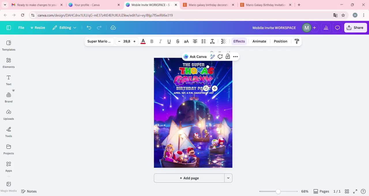 Super Mario Galaxy-Geburtstags-Party lädt ein Printable & Mobile | Bearbeitbar auf Leinwand, digitaler Download video poster