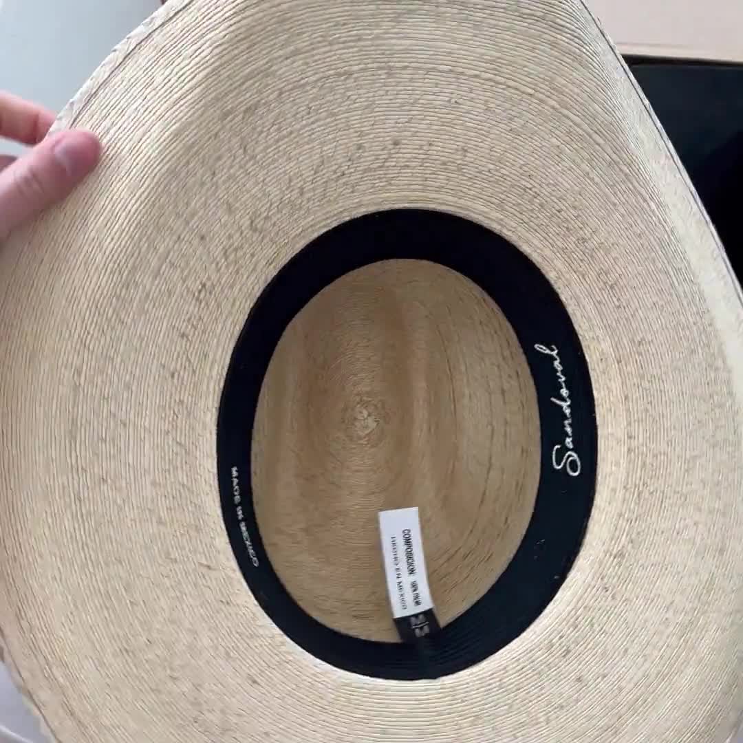 Chapeau De Paille Naturel Mexicain Vintage - Véritable Palmier - Style Cowboy Taille 7