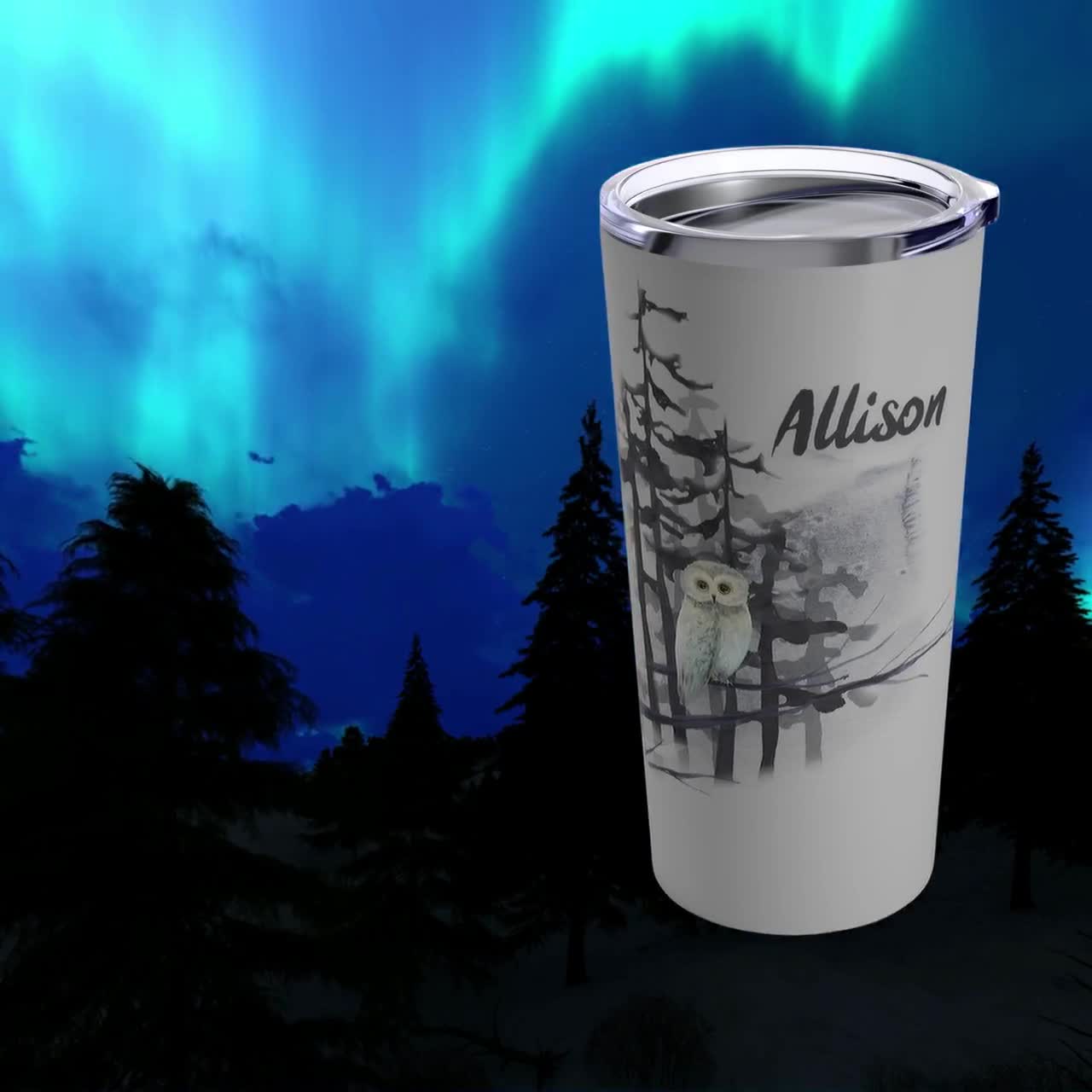 Personalized Aurora Borealis Arctic Wildlife Tumbler 20oz, Northern Lights  Custom Travel Cup, Owl Wolf Reindeer Winter Insulated Cup 