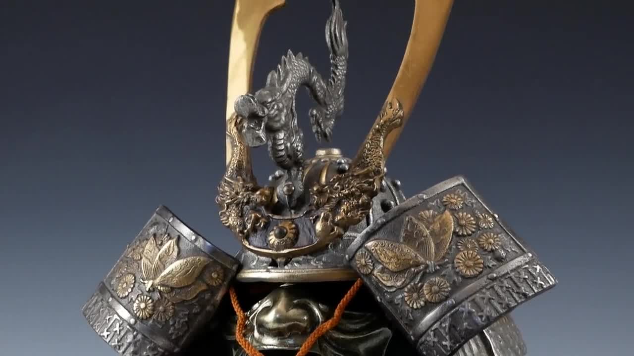 Japanese Stunning Samurai Silver Helmet -butterfly and Dragon