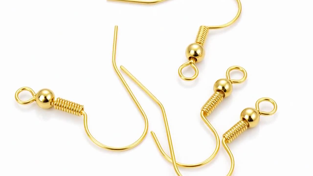 x10 gold-plated stainless steel earring hooks, fishhooks, steel earring findings video poster