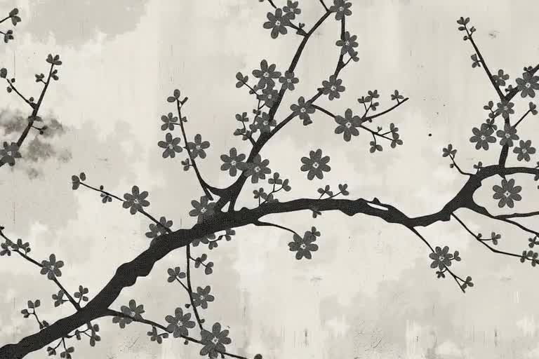 Japanese Cherry Blossom Tree Branch Wallpaper Mural – Minimalist