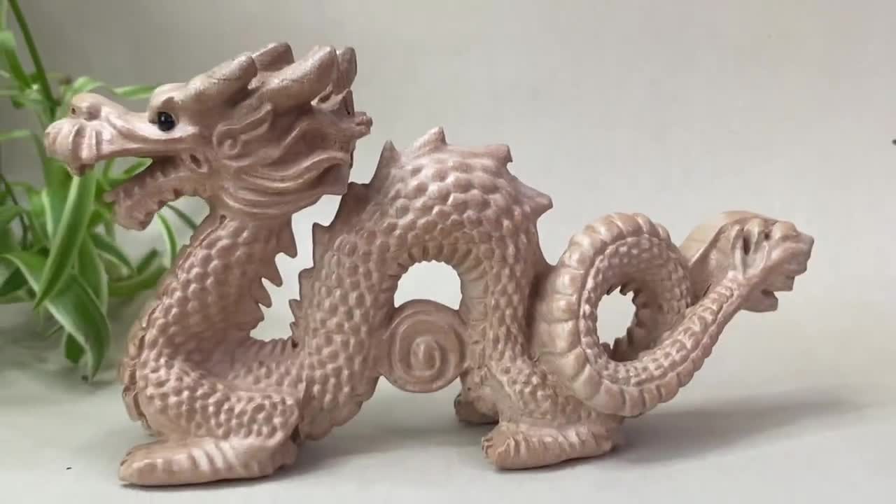 風水彫刻天然木龍像木製這う龍動物置物2024年龍年新年飾り成功