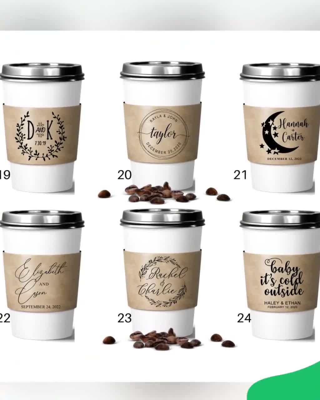 Personalized Coffee Sleeves for Wedding Reception Coffee Bar Cups, Custom  Cup Sleeves, Engagement Party Decor, Custom Cups 