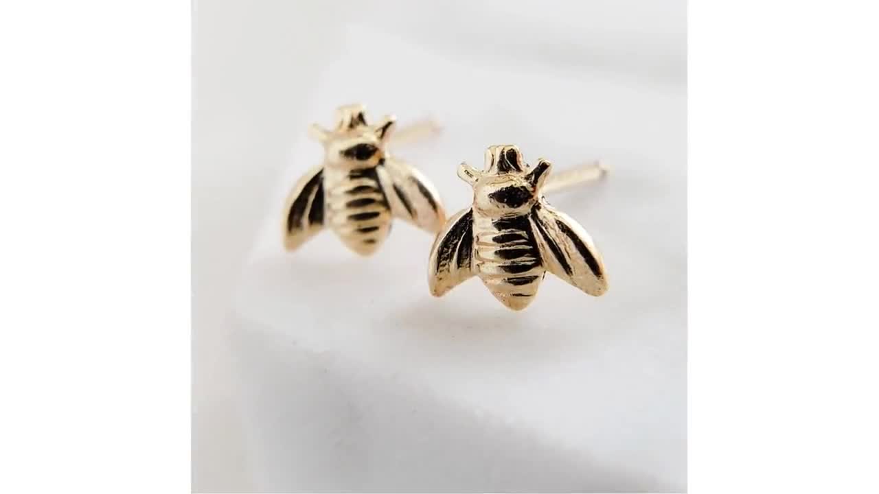 Tiny Honey Bee Stud Earrings - Gold Or Silver Tone Cute Insect Studs For Pierced Ears
