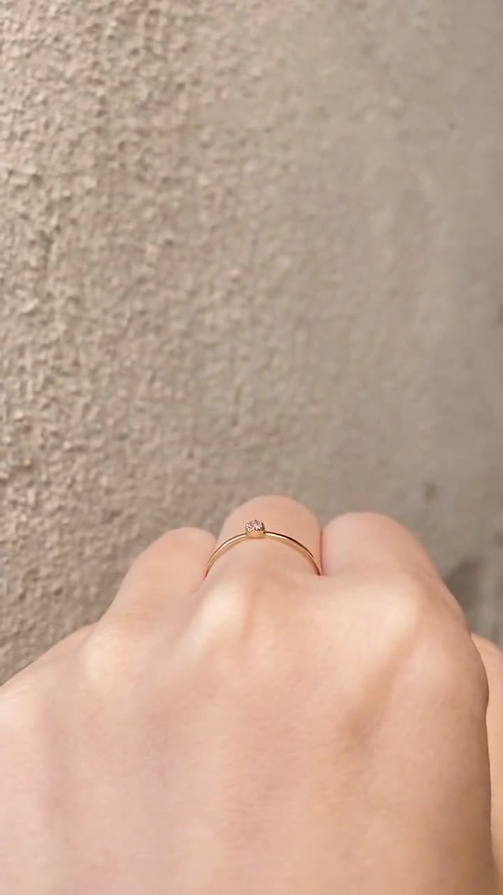 14k Gold Tiny Pink Sapphire Ring, 2mm or 3mm, Dainty Pink Sapphire