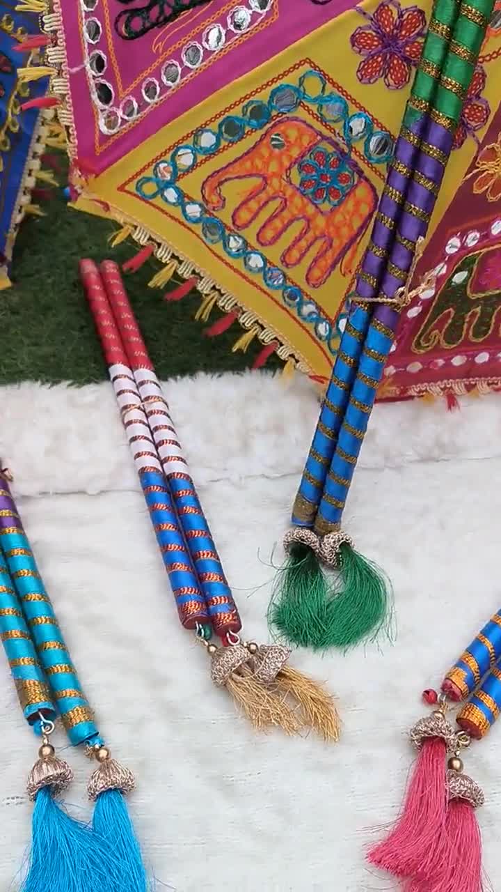 Festival Celebration Traditional Wooden Dandiya Sticks - Handcrafted  Navratri Dance Sticks With Colorful Decorations Colorful Dandiya Set, image size:720x1280