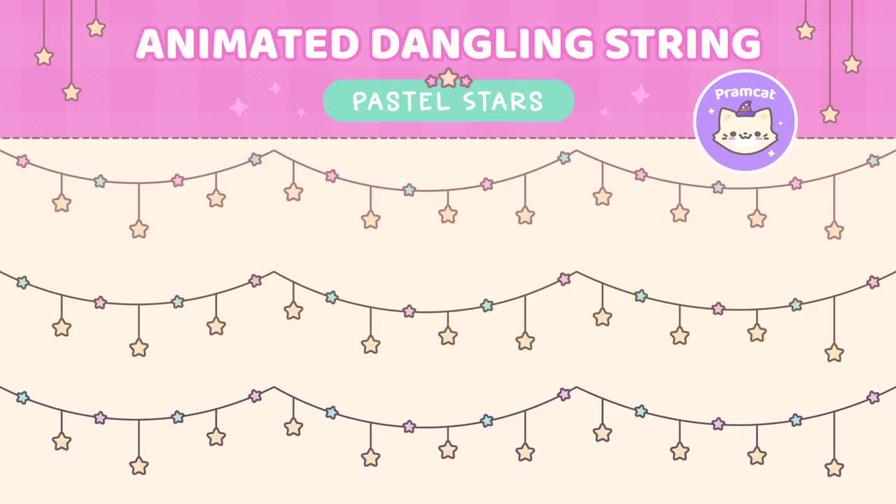 Twitch Overlay | Animated Dangling Star String | 3 String Colors | Pastel  Kawaii Aesthetic | Youtube | OBS