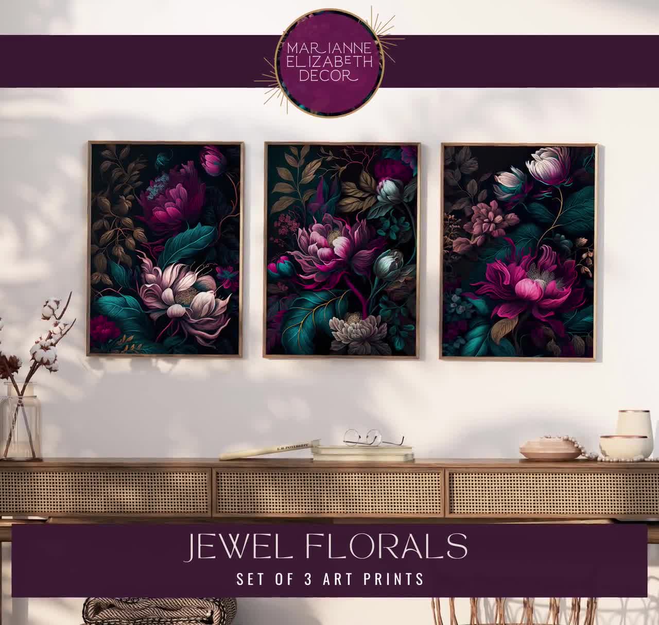 Floral Image Bold - Home & Decor, Modern Bedroom Colorful Artwork Etsy Toned Jewel Print Living Room Wall Set, Nature Art 3 Art Botanical