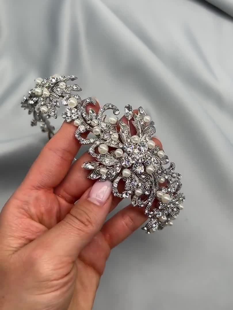 Unicra pettine per capelli da sposa d'argento strass Pezzo di capelli da sposa Accessori per capelli di cristallo per donne e ragazze