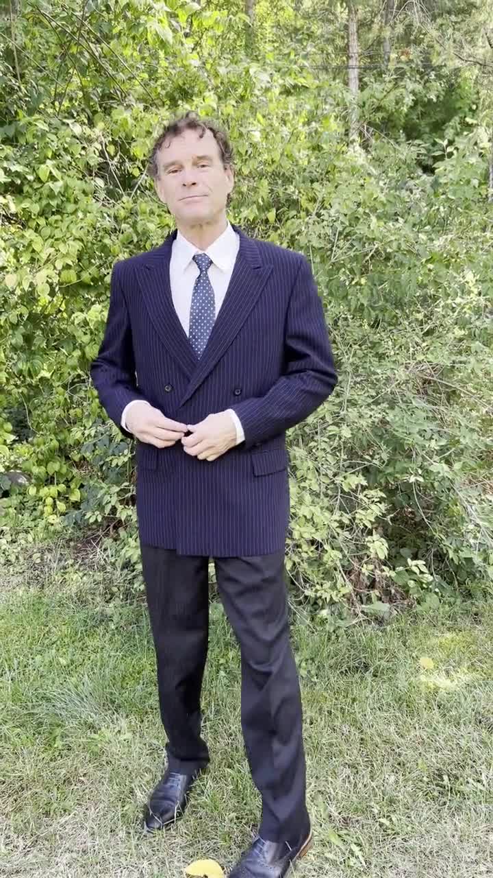 80s Men's Double Breasted Pinstripe Jacket, Quality Vintage Wool