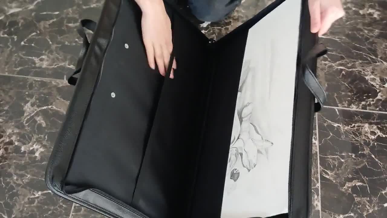 Black Faux Leather Artist Portfolio Case: 15x22 Art Storage Tote