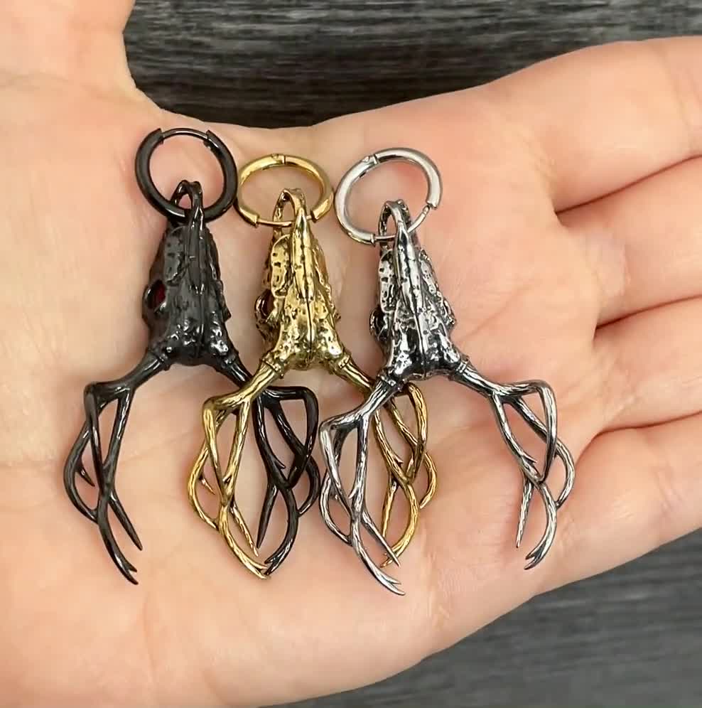 鹿の頭蓋骨の角のフープピアス、ゴシックステンレススチール - Etsy 日本