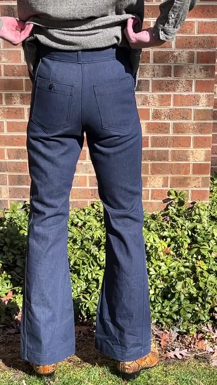 Vintage 70s 80s Seafarer Navy Bell Bottom Jeans – Men's High Waist