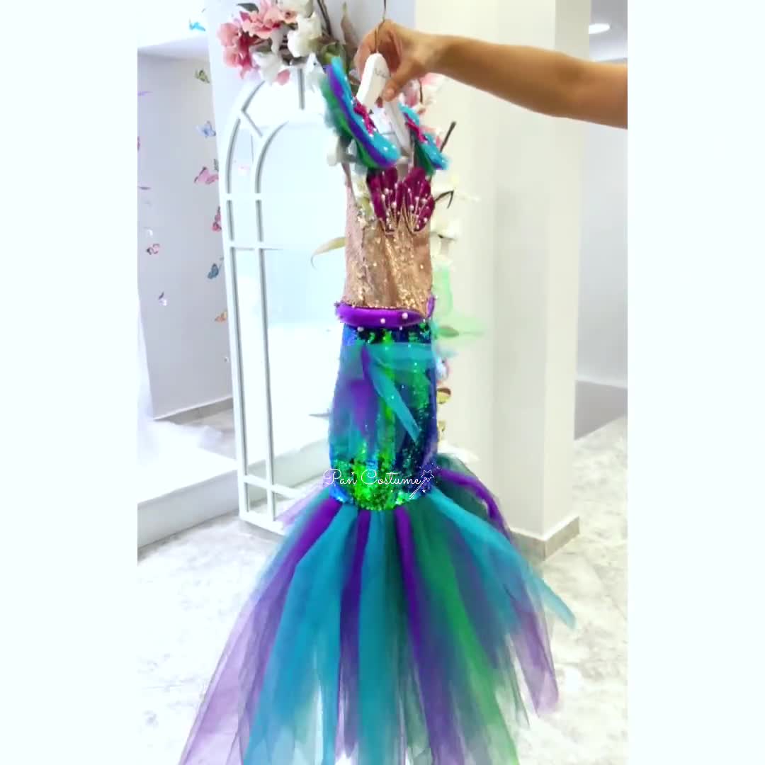 Vestido de fiesta de cumpleaños de sirena, disfraz de sirenita Ariel,  disfraz de Halloween de sirena