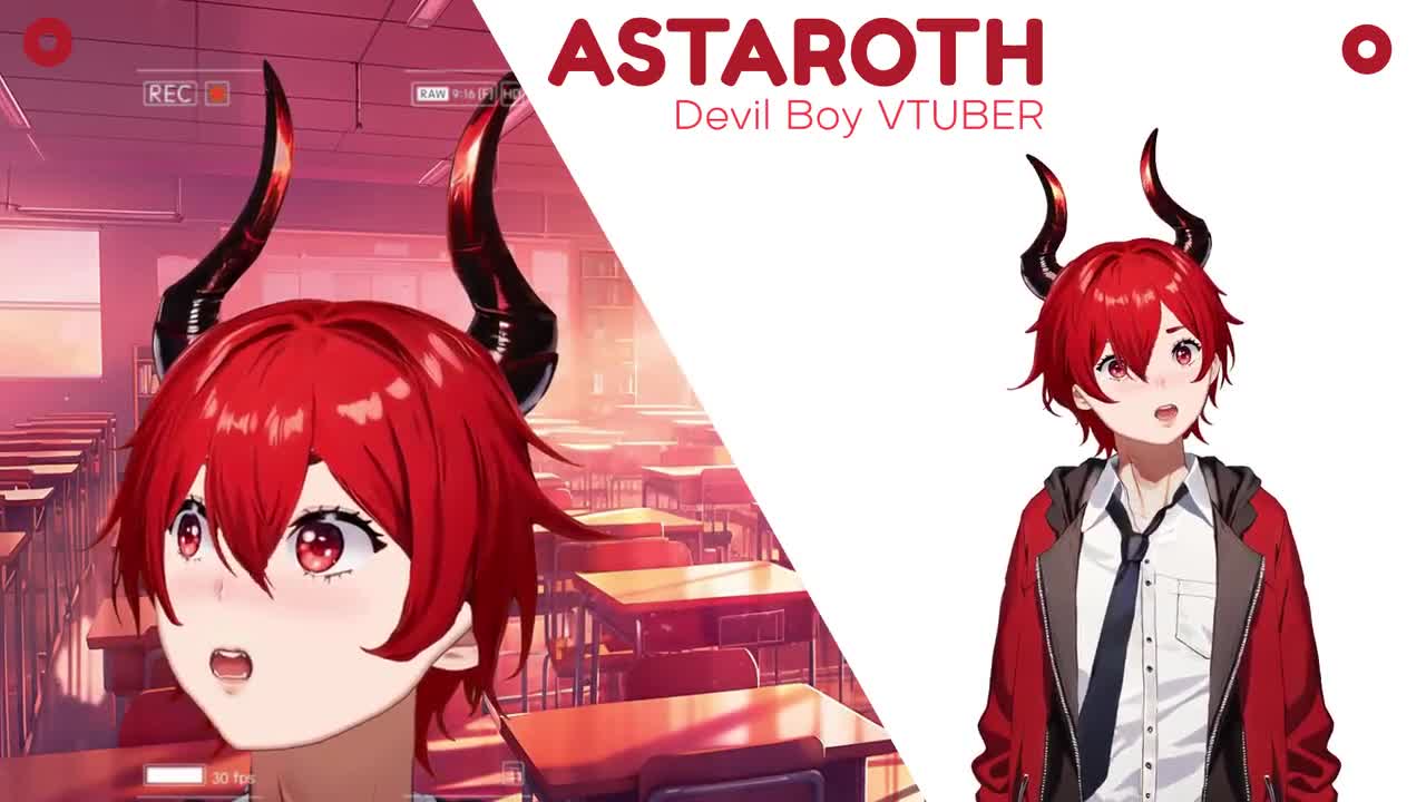 Live2d Vtuber - Devil School Boy,premade,vtube studio,streamer,Ready to Use  model Fullbody,Red hair,outfit,pngtuber,free background