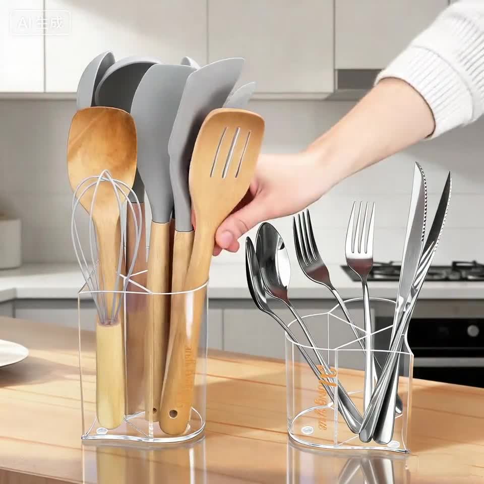 Acryl Küchen Utensilienhalter, Besteck Organizer Caddy video poster