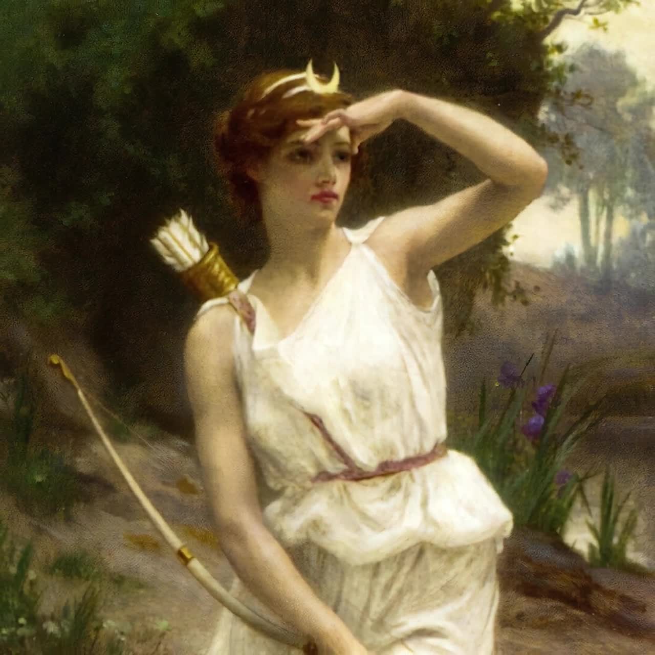 Diana the Huntress by Guillaume Seignac Vintage Woman Portrait Painting Greek Goddess Print Printable Wall Art Digital Download