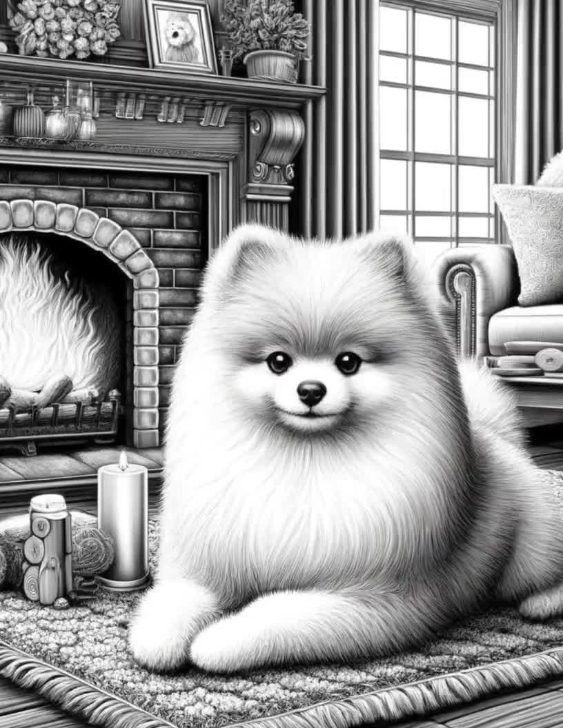 犬好きのための塗り絵 | 精巧なポメラニアンのデザイン | リラックスし
