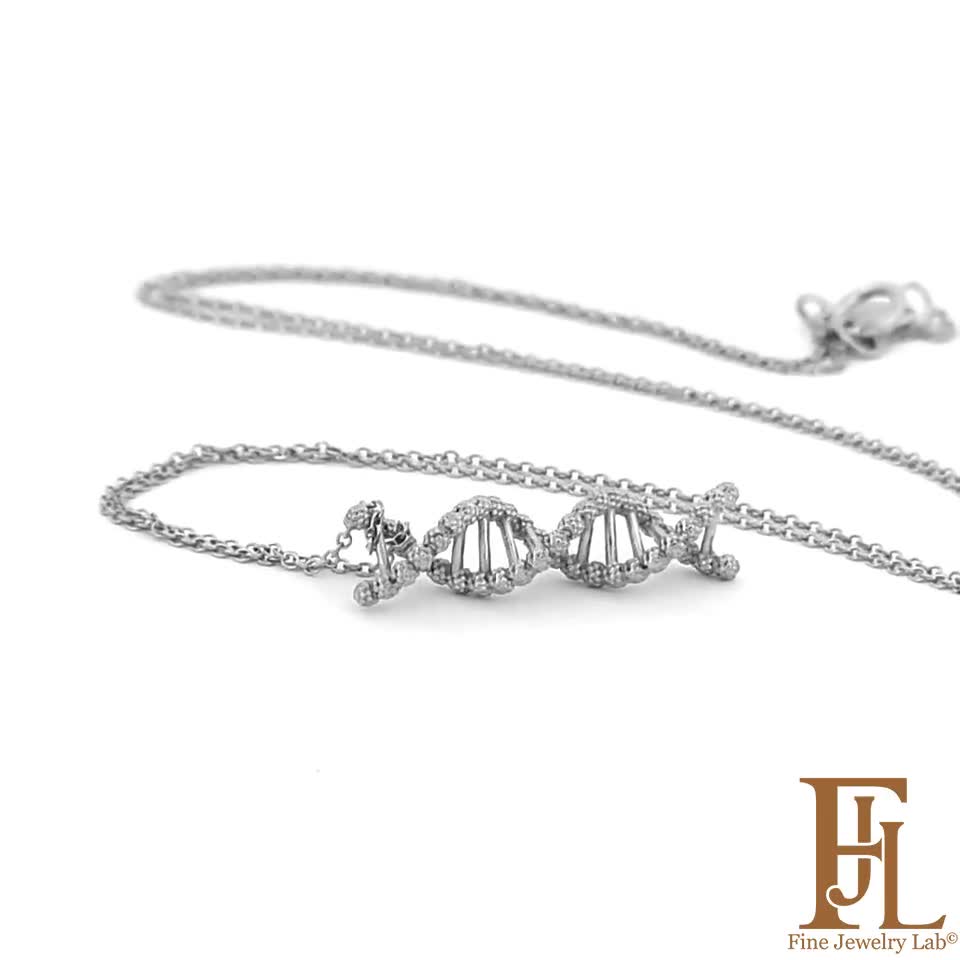 14k Helix DNA Necklace, Solid Gold Molecular Jewelry