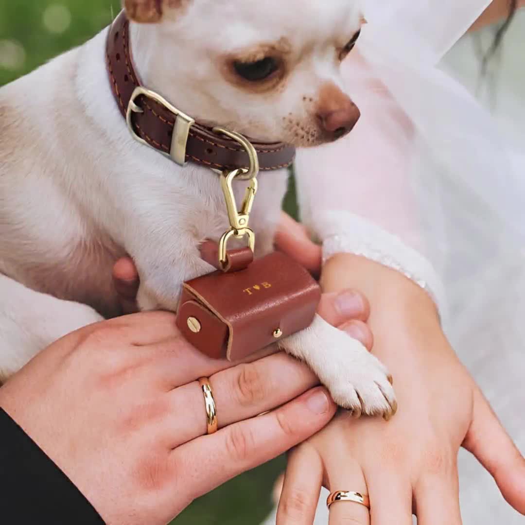 犬用結婚指輪ベアラーポーチ、カスタムイニシャル+首輪アタッチメント