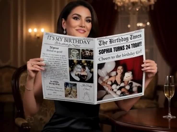 Plantilla de periódico de cumpleaños de Canva, plantilla de periódico de cumpleaños editable, plantilla de periódico grande, periódico de cumpleaños para fotografía video poster