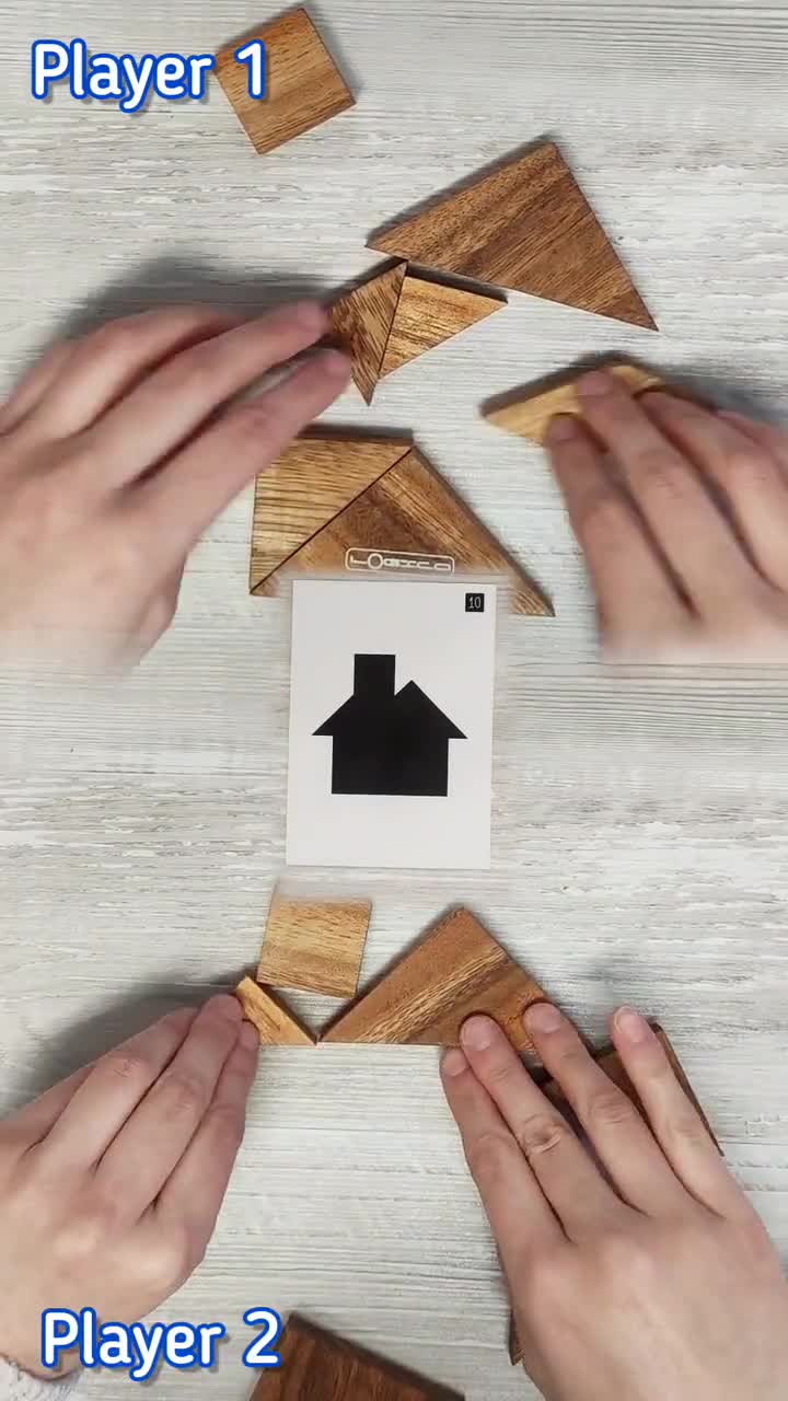 Doppio Tangram - Rompicapo Geometrico in Legno - 65 Figure in 1 - Gioco Educativo per 1/2 Giocatori - Scatola Richiudibile - Italia