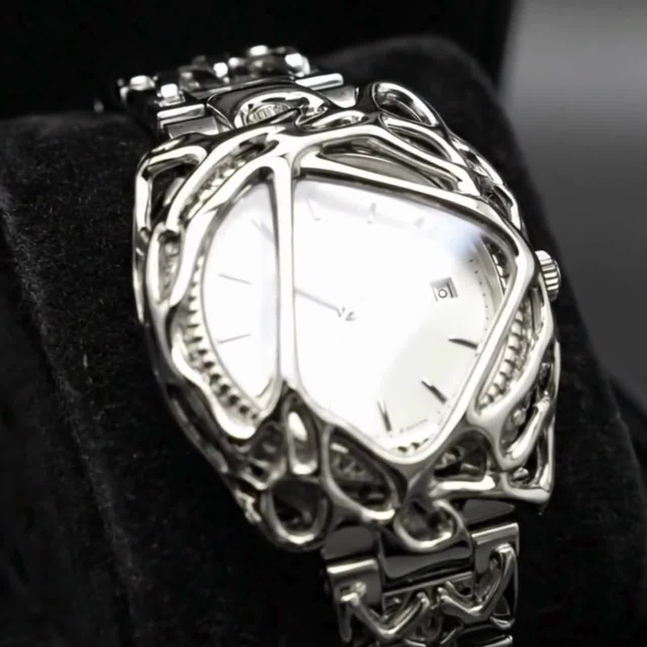 Y2K Gothic Metal Watch, Futuristic Spike Opium Style Timepiece Y2K Gothic Metal Watch, Futuristic Spike Opium Style Timepiece