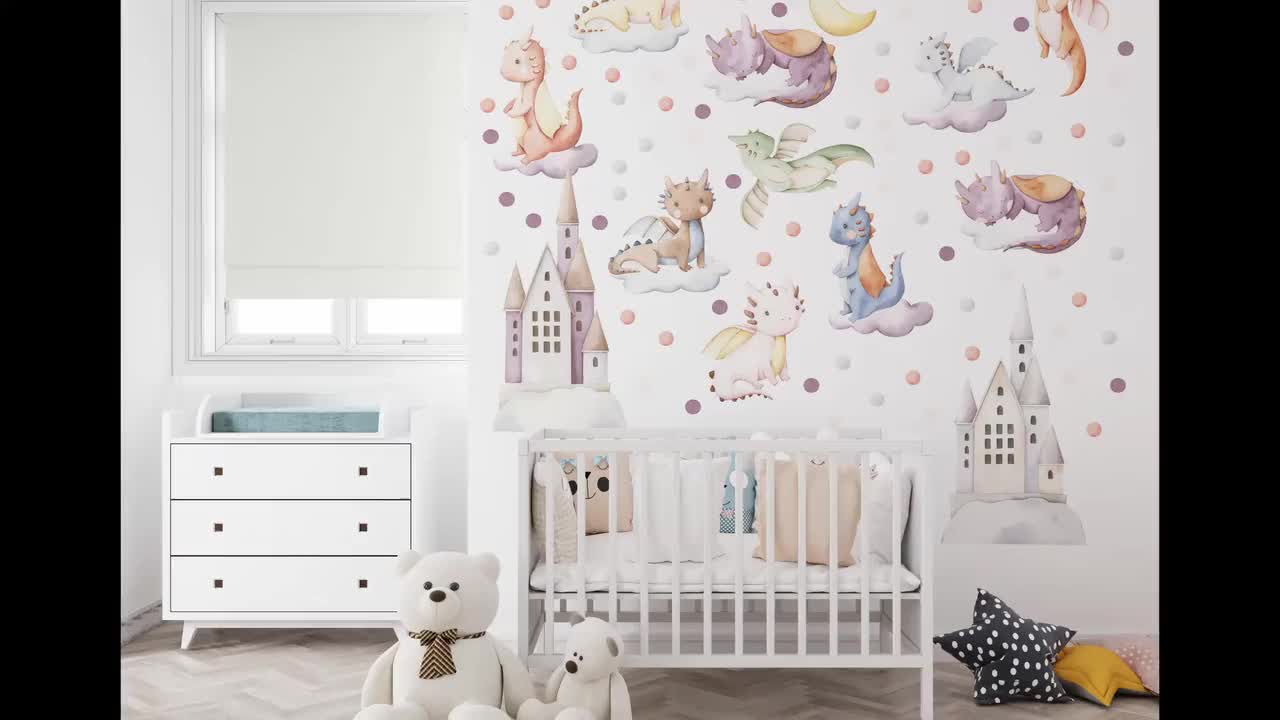 dragon wall decal, dragon sticker, baby dragon wall decal, nursery wall  decal, gender neutral decal, cute dragon decal