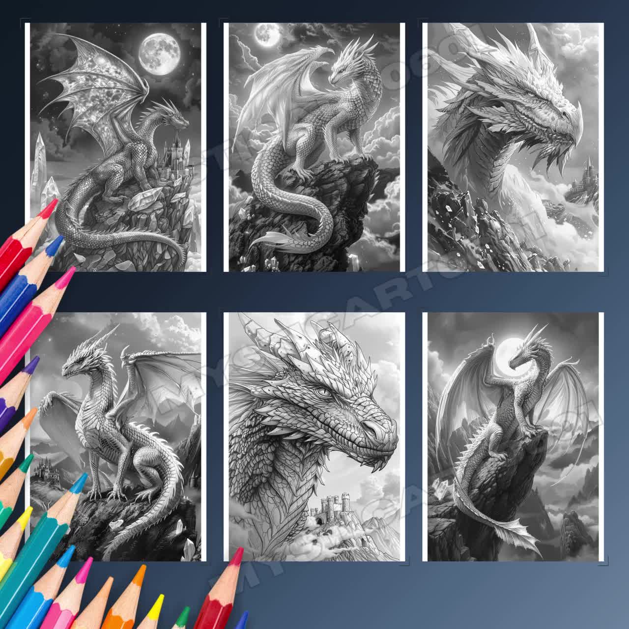 Dragon in the Moonlight Coloring Book – 30 Page Grayscale Art (Printable PDF) video poster