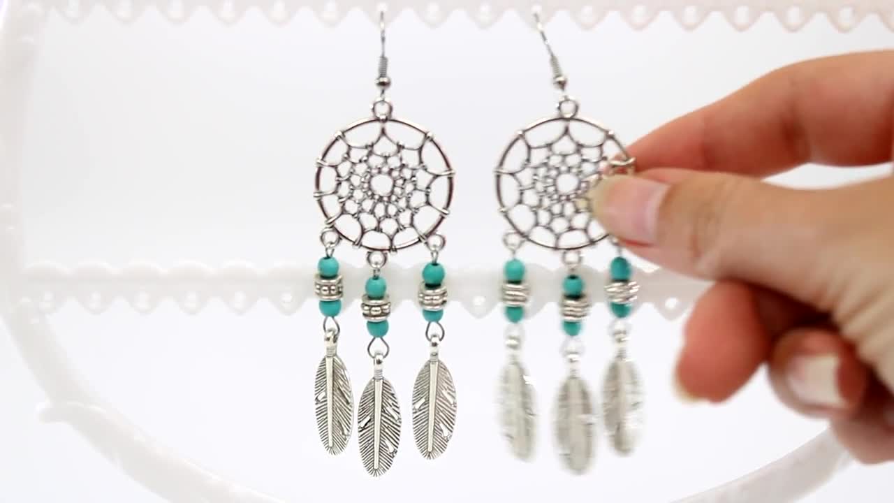 VONALA Orecchini Acchiappasogni In Argento Sterling 925 – Turchese, Pietra Di Luna, Cristallo E Piuma – Gioielli Boho Per Donna