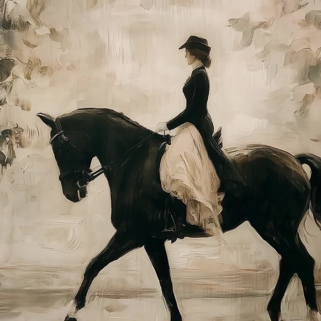 馬場馬術の馬のプリント：ヴィンテージの馬術壁アート（デジタル