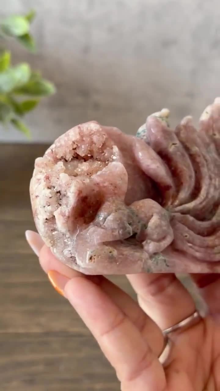 Pink Amethyst Nine-tail Fox Carving | Druzy Crystal, Spiritual