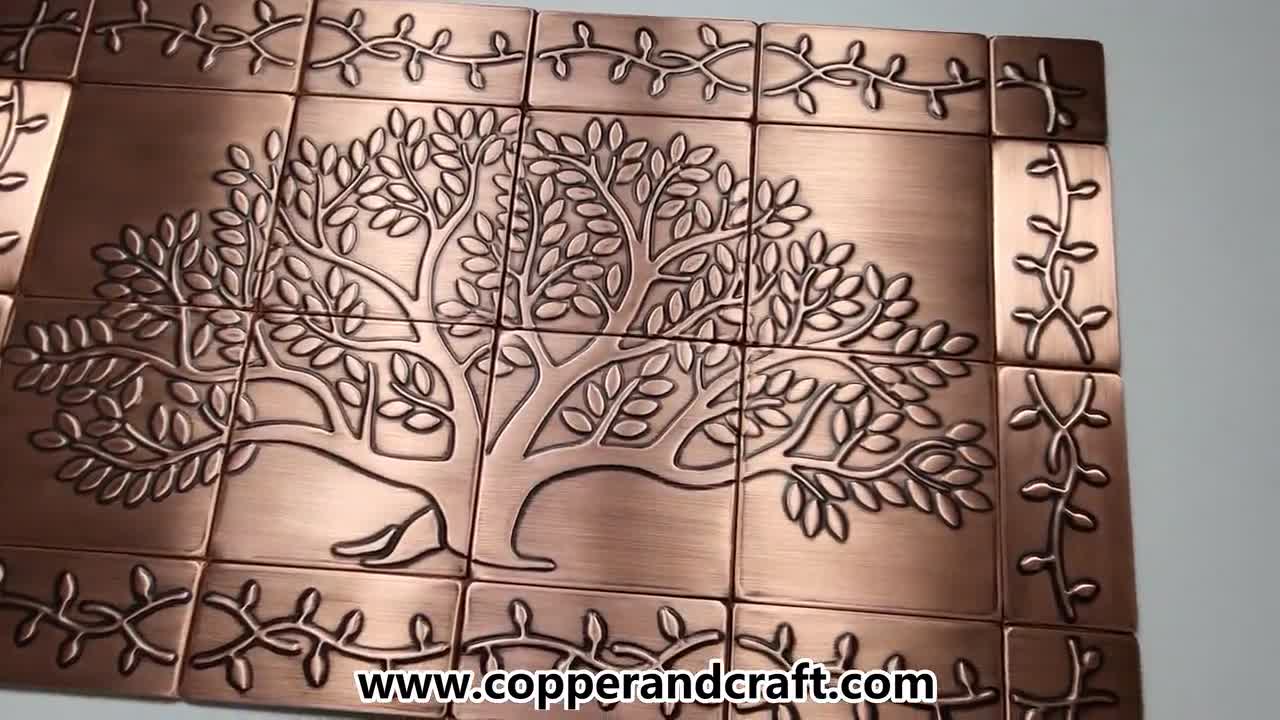 アンティーク　カラーアート純銅メダル 5オンス　マネーツリー Tree of Life With a Beautiful Ornament - Set of 24 Handmade Tiles
