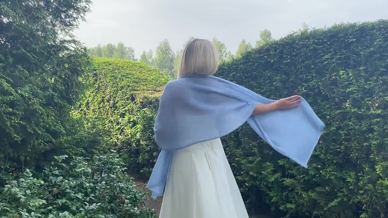 Shoulder Scarf Dusty Blue Color Mohair and Silk, Wedding