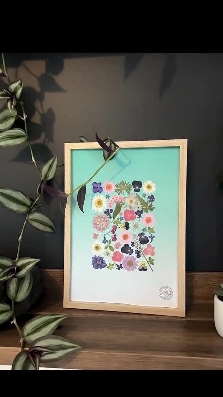 緑の背景にパステルカラーの植物標本 - サイズ 21x30 cm - Etsy 日本