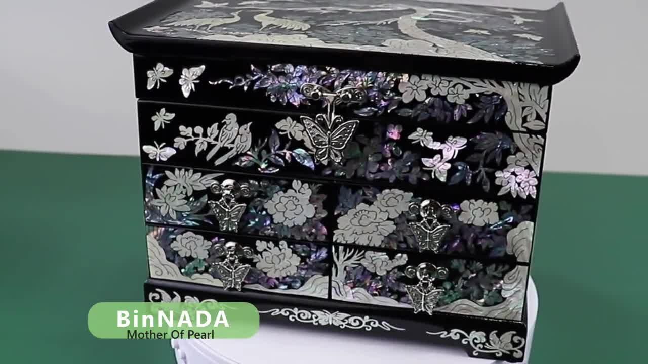 Mother of Pearl Korean Jewelry Box Lacquer Vintage Antique Storage