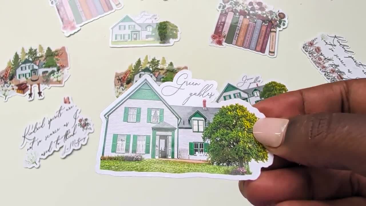 赤毛のアンのステッカー、グリーンゲイブルズの家、イラスト入り