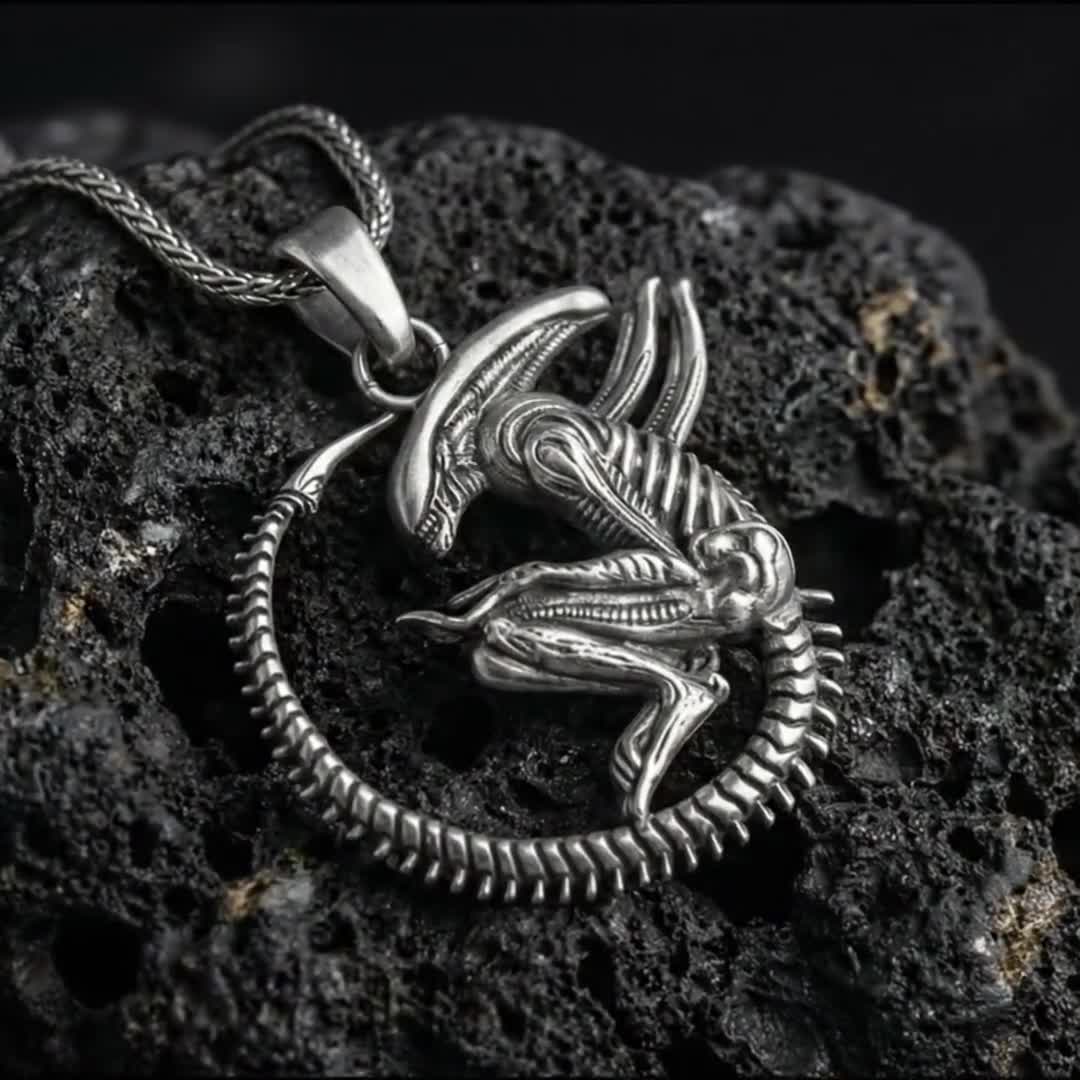 エイリアンペンダントネックレス、925スターリングシルバーのゼノ