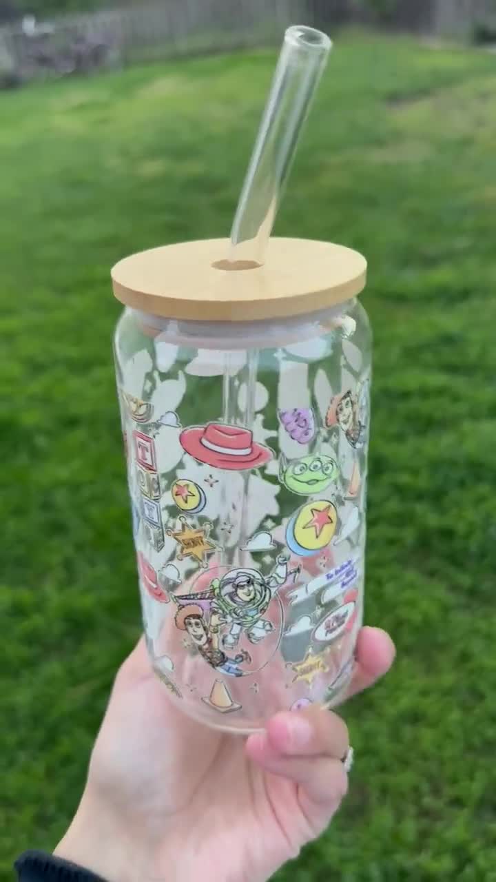 Vaso de cristal Toy Friends con pajita / Vaso para café helado, 473 ml 591 ml, Buzz Woody video poster
