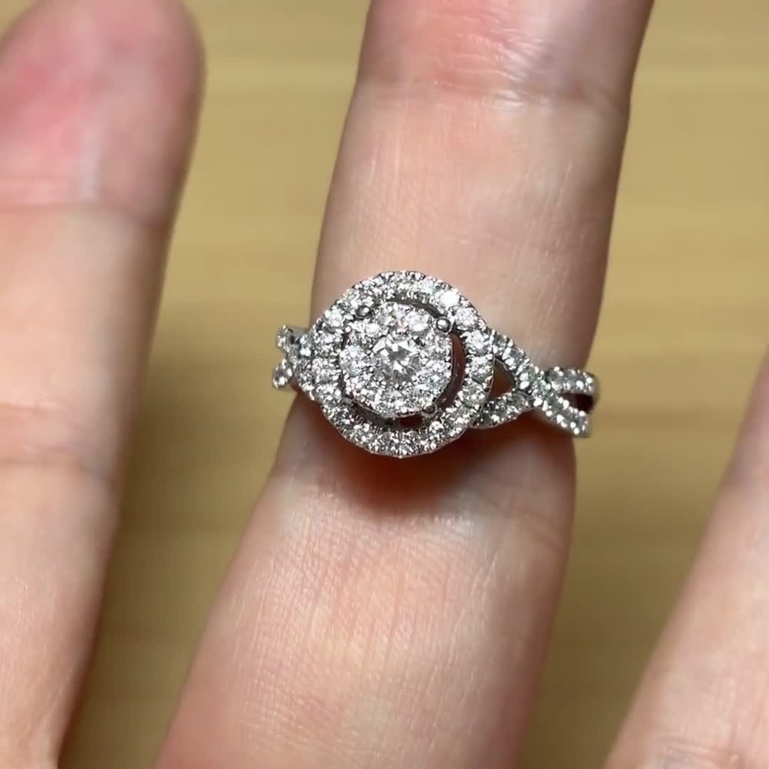 HONY 10K White Gold 53 Round Brilliant Cut Diamond Cluster