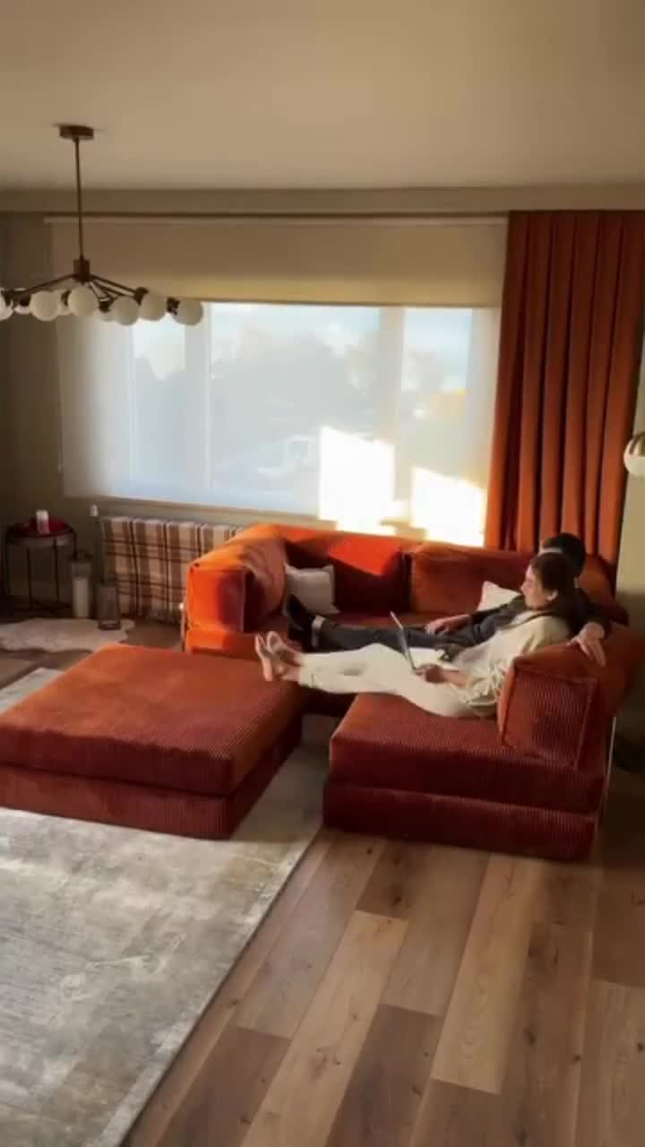 Corduroy Modular Sectional Sofa: Low Seating Living Room Lounger video poster