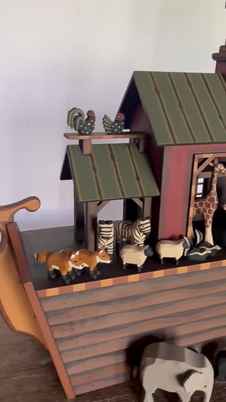 Handmade Wooden Noah's Ark, Hand Carved Wooden Animals - Etsy