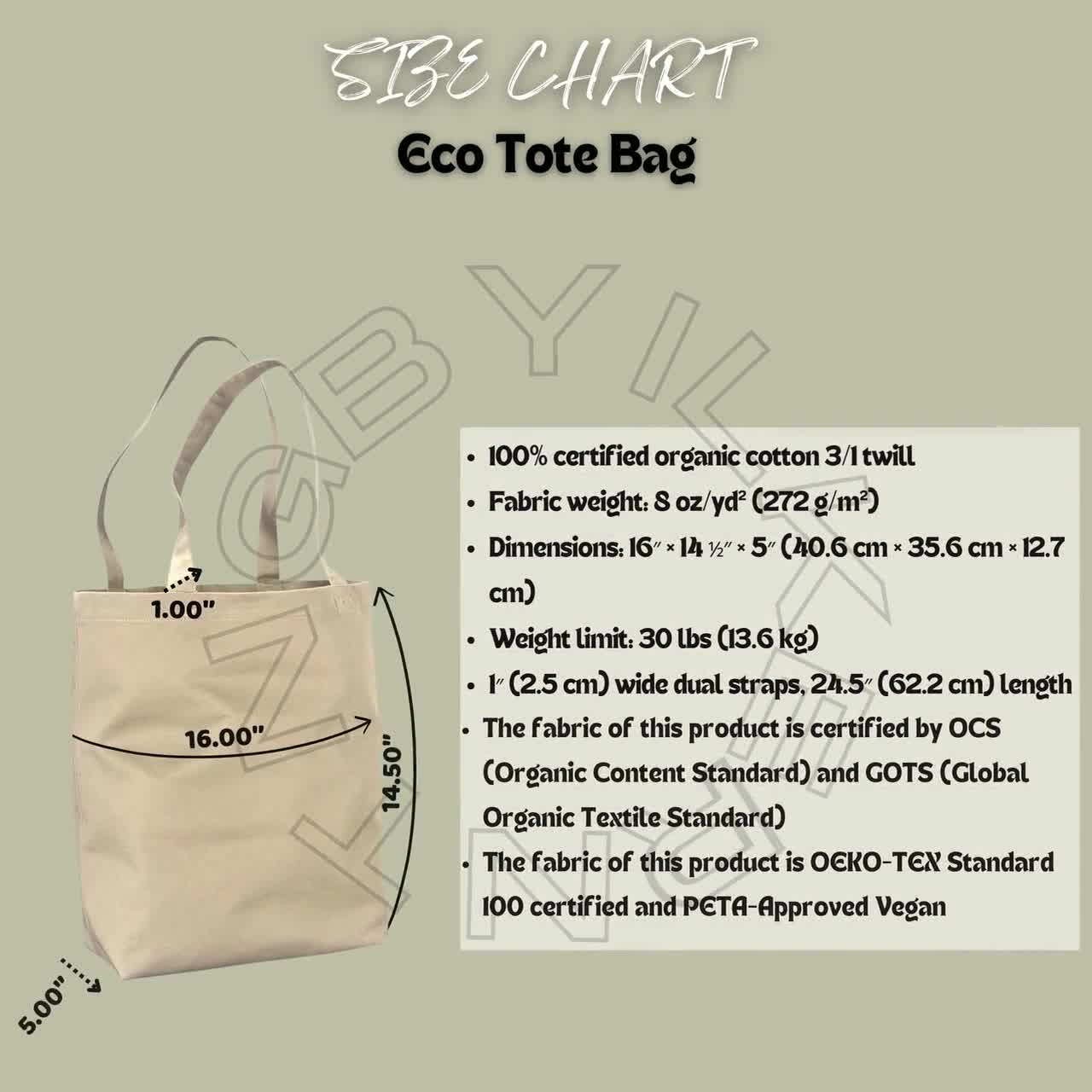 Tote Bag Size Chart I Econscious EC8000 Size Chart | EC8000 Tote