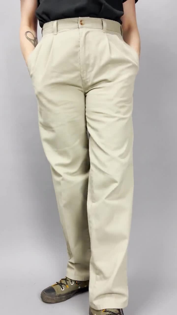 Vintage Pleated Pants | 90's Khaki Eddie Bauer Women's Chino