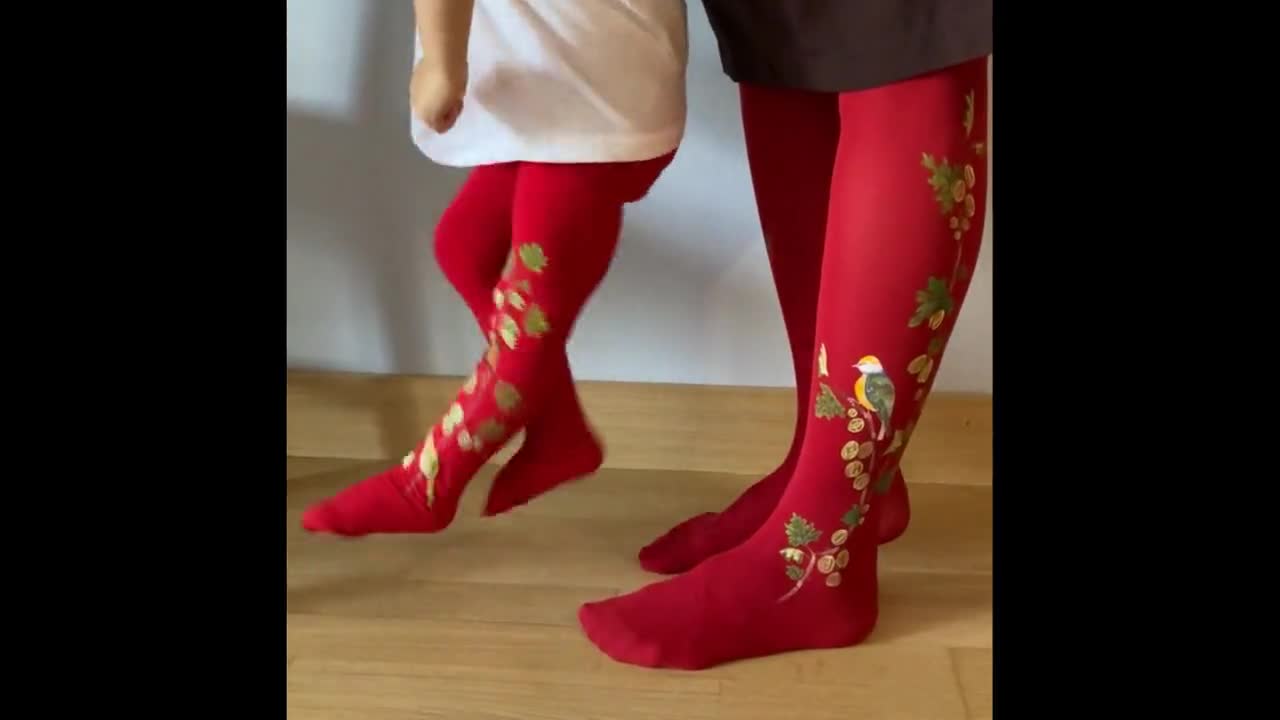 Red Children's Tights With Hand Painted Motives Gooseberries -  Canada