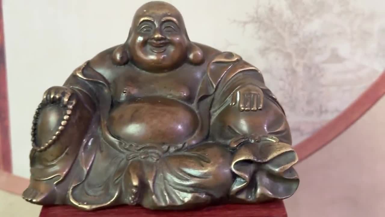 中国銅製 幸せに笑う弥勒仏像、チベットの笑う太った仏像、仏教寺院の