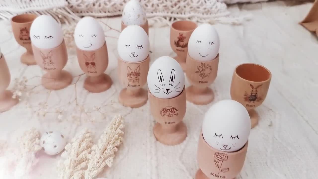 Set 6 Portauova In Legno + 3 Matite Olio | Per Decorazione Uova | Colorazione Fai Da Te | 45x45 Mm - Foto 6