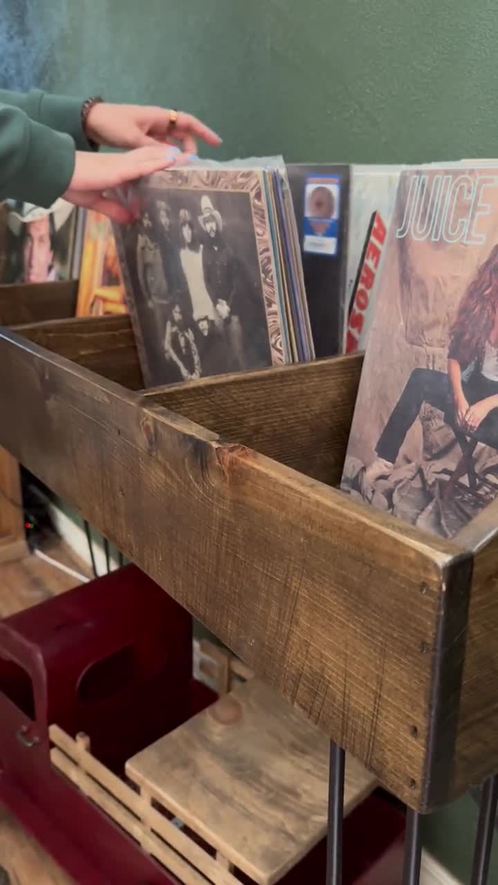 Rustic Vinyl Record Storage Stand | Reclaimed Wood LP Display