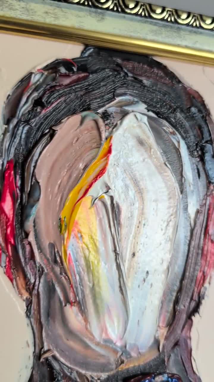 Abstract Face Oil Painting: Surreal Framed Portrait Art 8x6